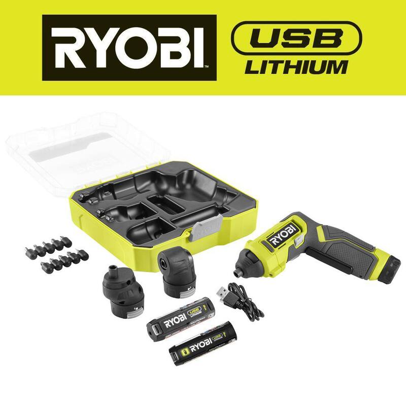Destornillador Multi-cabeza de Litio RYOBI USB con Batería de 2.0 Ah y Cable de Carga con Batería de Litio USB 3.0 Ah - FVD51K-FVB03