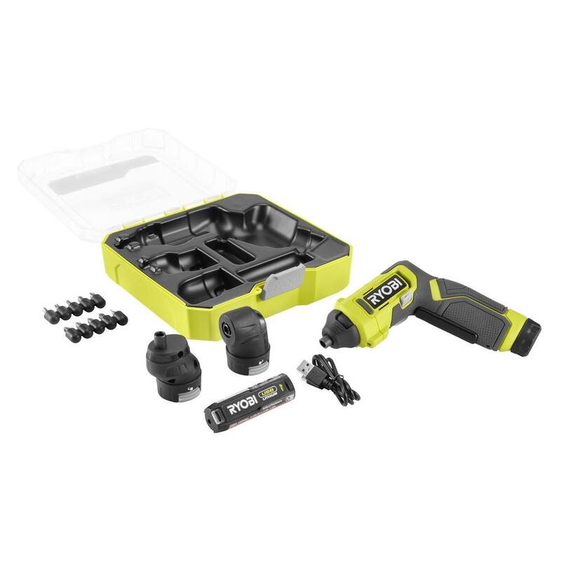 Destornillador Multi-cabeza de Litio RYOBI USB con Batería de 2.0 Ah y Cable de Carga con Batería de Litio USB 3.0 Ah - FVD51K-FVB03