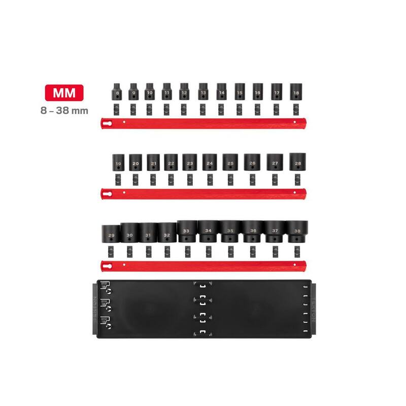 Set de 31 piezas de dados de impacto de 1/2 pulgadas de 6 puntas (8-38 mm) con rieles - SID92104