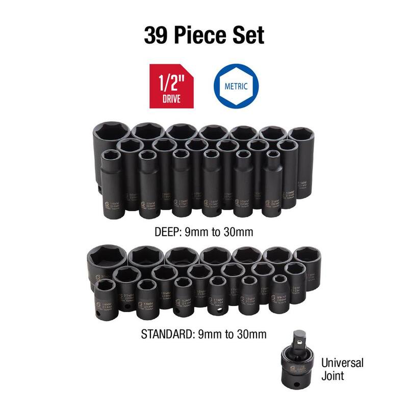 Juego de tubos de impacto métricos de 1/2 pulgada de SUNEX TOOLS (39 piezas) - 2669