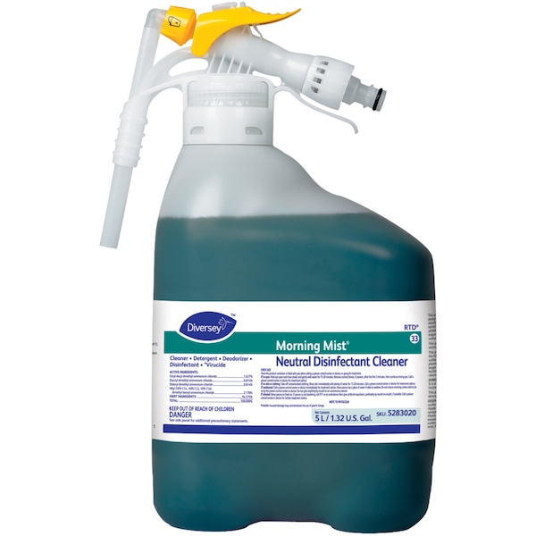 Limpiador desinfectante cuaternario Diversey, 169 fl oz (5.3 cuartos) Fresco, Azul - DVO5283020