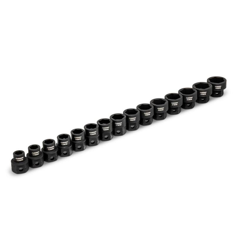 Juego de 15 piezas de dados de impacto métricos de perfil bajo de 1/2 pulgada Husky de 6 puntos - H2DLPIMSM15PC