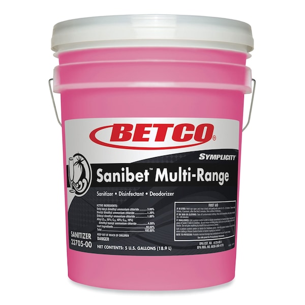 Betco Symplicity Sanibet Multi-Range Sanitizer Desinfectante Desodorizante, Cubeta de 5 galones - 2370500