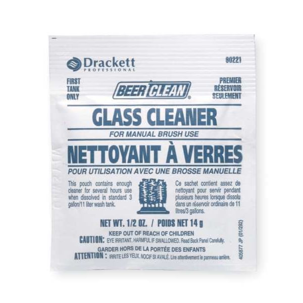 Limpiador de vidrio en polvo Beer Clean, 0.50 oz., Blanco, Sin aroma, Paquete de aluminio, 100 unidades - 990221