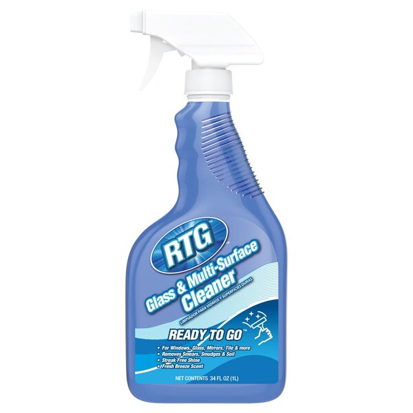 Limpiador líquido de vidrio y multi-superficie RTG de Intercon Chemical, azul transparente, aroma a brisa marina, paquete de 6 - FICCB-GP-6X34-RGLS