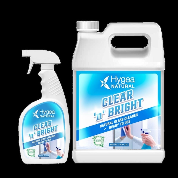 Limpiador de cristales natural Clear N Bright-Natural de 24 oz listo para usar con spray y recarga - HO3536069