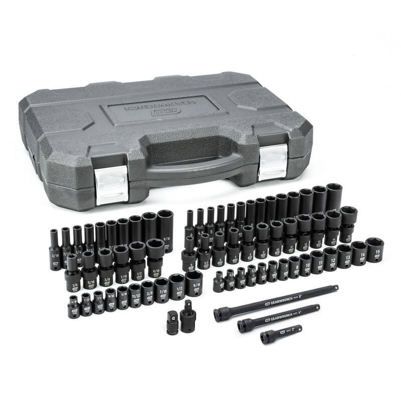 Kit de 71 piezas de dados de impacto estándar y profundos universales de 6 puntos SAE/Métricos de 1/4 de pulgada GEARWRENCH - 84903