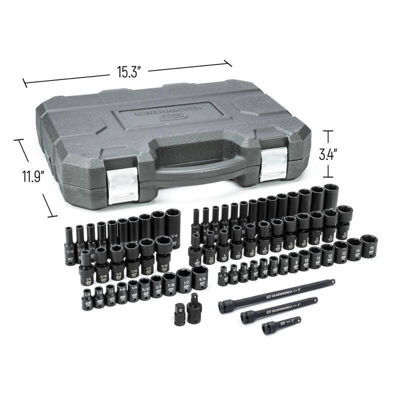 Kit de 71 piezas de dados de impacto estándar y profundos universales de 6 puntos SAE/Métricos de 1/4 de pulgada GEARWRENCH - 84903