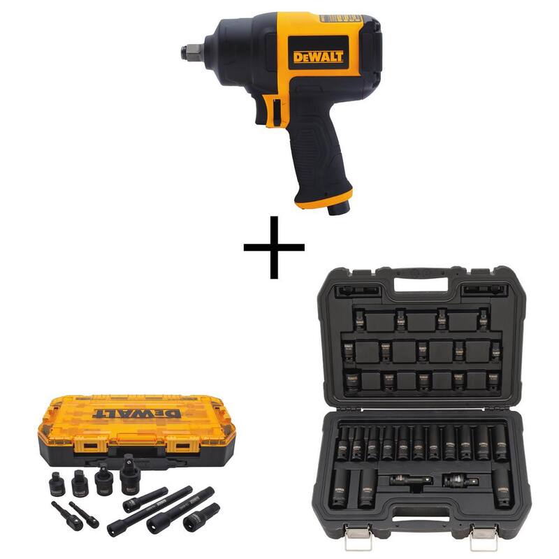 Juego de dados de impacto DEWALT de 1/2 pulgadas (30 piezas), juego de accesorios de impacto (10 piezas) y llave de impacto neumática de 1/2 pulgadas - DWMT19249773741