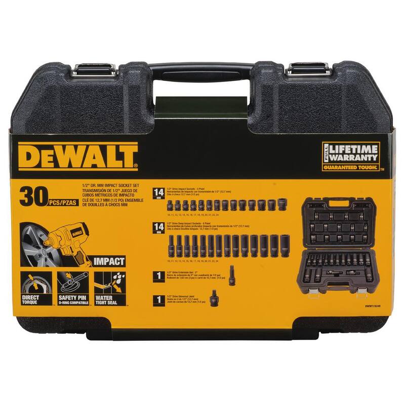 Juego de dados de impacto DEWALT de 1/2 pulgadas (30 piezas), juego de accesorios de impacto (10 piezas) y llave de impacto neumática de 1/2 pulgadas - DWMT19249773741