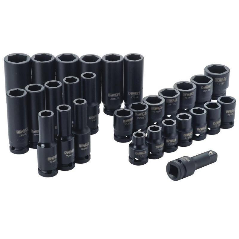 Juego de dados de impacto DEWALT de 1/2 pulgadas (30 piezas), juego de accesorios de impacto (10 piezas) y llave de impacto neumática de 1/2 pulgadas - DWMT19249773741