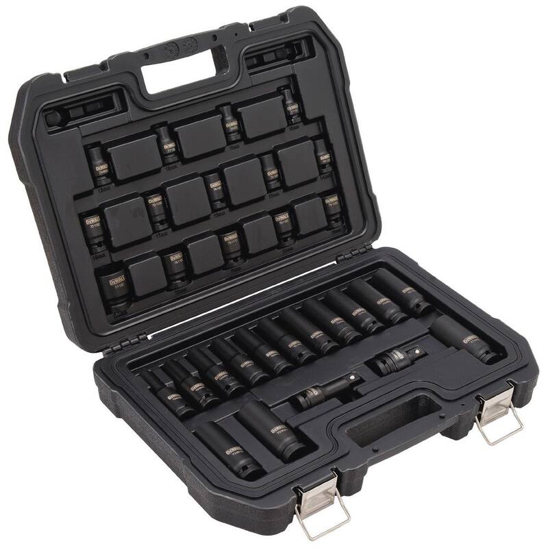Juego de dados de impacto DEWALT de 1/2 pulgadas (30 piezas), juego de accesorios de impacto (10 piezas) y llave de impacto neumática de 1/2 pulgadas - DWMT19249773741