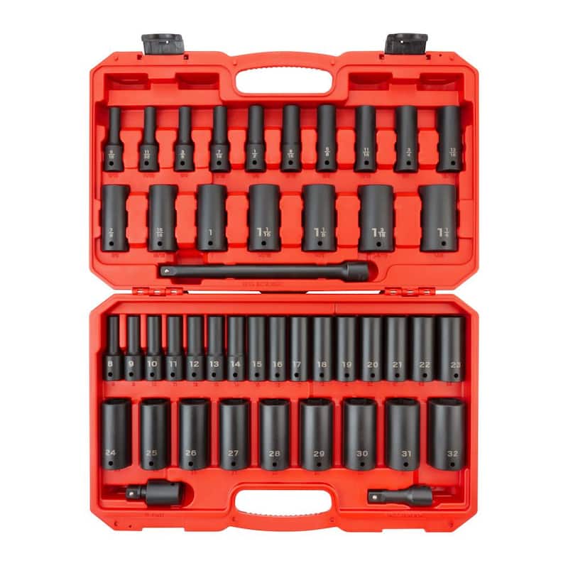 Juego de dados de impacto TEKTON de 1/2 pulgadas, de 6 puntos, de 45 piezas (5/16 - 1-1/4 pulgadas, 8 mm - 32 mm) - SID92404