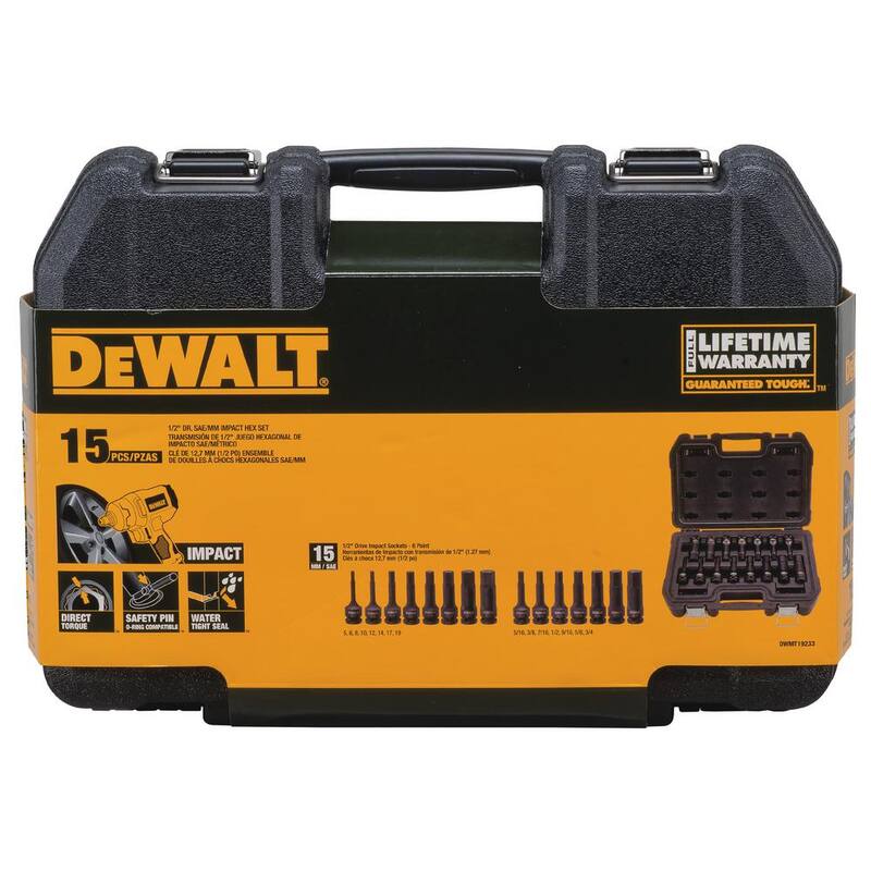 Juego de puntas combinadas de impacto de hexagonal de 1/2 pulgadas DEWALT (15 piezas) - DWMT19233