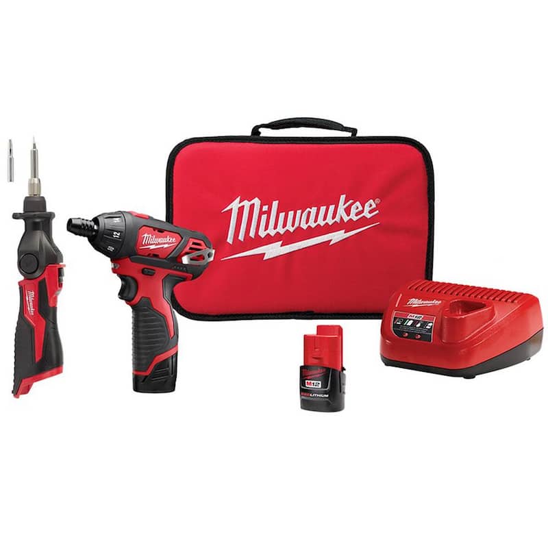 Milwaukee M12 12V Juego de destornillador inalámbrico de iones de litio de 1/4 pulgadas con soldador inalámbrico de iones de litio M12 (herramienta solamente) - 2401-22-2488-20
