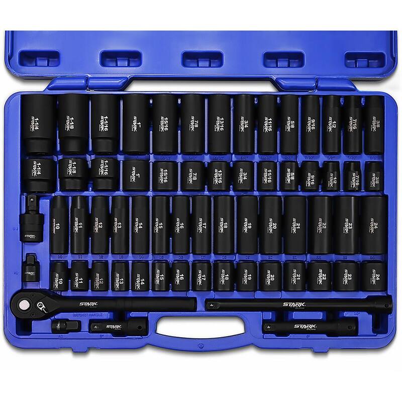 Juego de dados de impacto maestros Barton de 1/2 pulg. SAE (de 3/8 a 1-1/4 pulg.) (65 piezas) - 35708-H