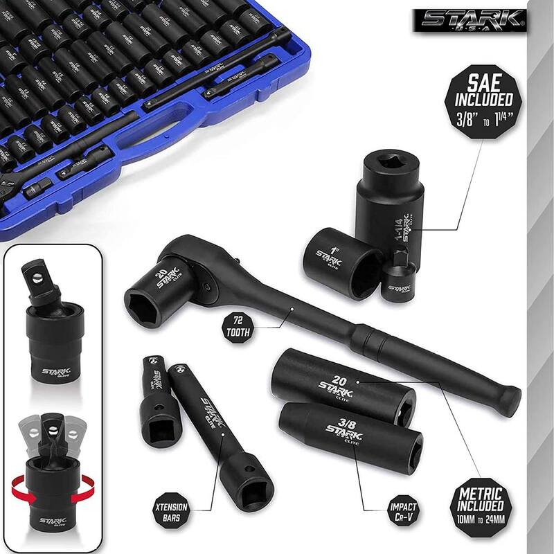 Juego de dados de impacto maestros Barton de 1/2 pulg. SAE (de 3/8 a 1-1/4 pulg.) (65 piezas) - 35708-H