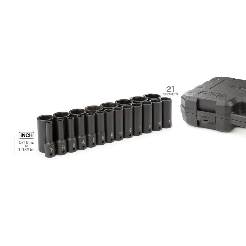 Set de dados de impacto de 21 piezas, TEKTON de 1/2 pulgadas de unidad profunda de 6 puntos (5/16 a 1-1/2 pulgadas) - SID92306.