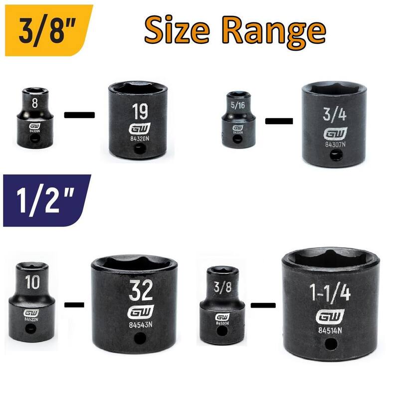 Juego de casquillos de impacto métrico/SAE de 3/8 pulgadas y 1/2 pulgadas GEARWRENCH con bandejas (63 piezas) - 8587374CB