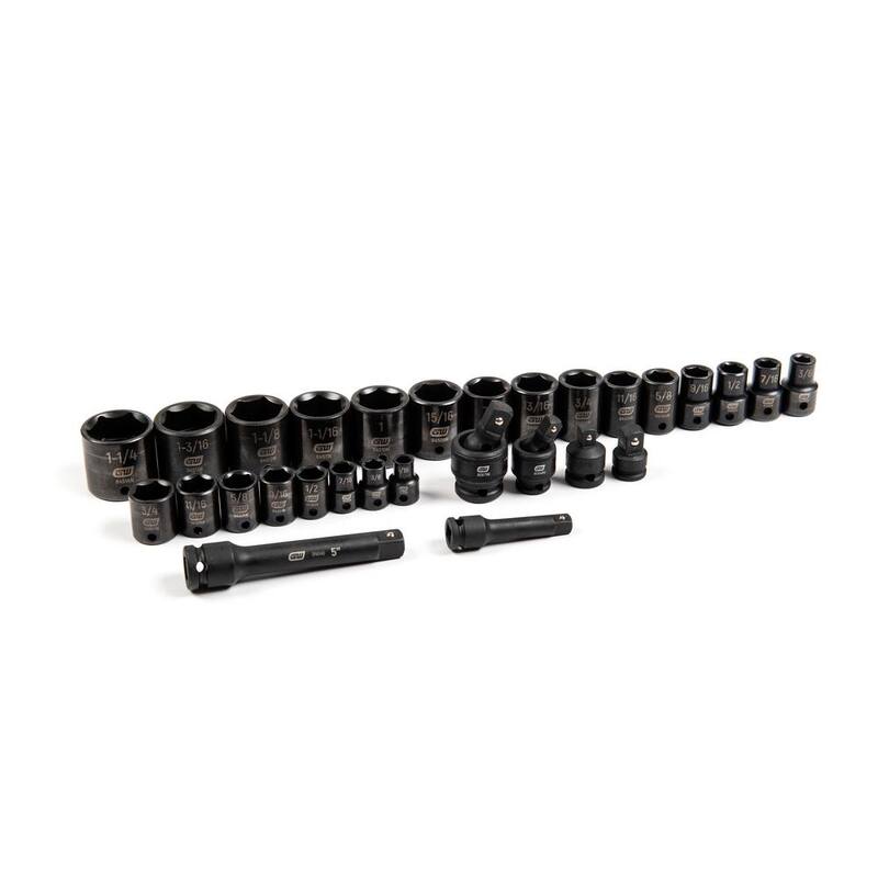Juego de casquillos de impacto métrico/SAE de 3/8 pulgadas y 1/2 pulgadas GEARWRENCH con bandejas (63 piezas) - 8587374CB