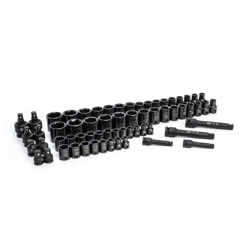 Juego de casquillos de impacto métrico/SAE de 3/8 pulgadas y 1/2 pulgadas GEARWRENCH con bandejas (63 piezas) - 8587374CB