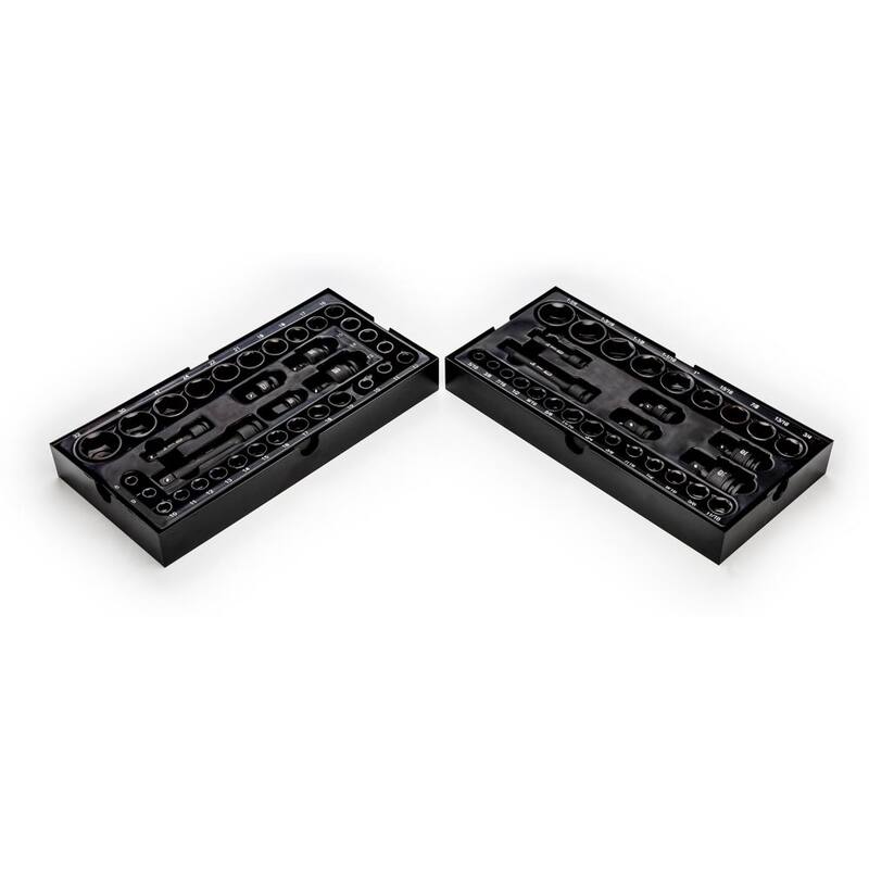 Juego de casquillos de impacto métrico/SAE de 3/8 pulgadas y 1/2 pulgadas GEARWRENCH con bandejas (63 piezas) - 8587374CB