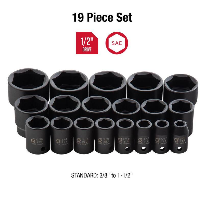 SUNEX TOOLS Juego de llaves de impacto SAE de 1/2 pulgada (19 piezas) - 2640