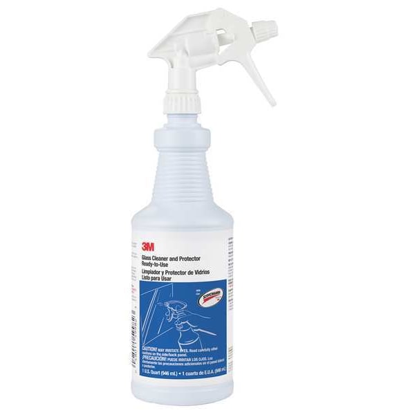 Limpiador de vidrio líquido 3M, 1 qt., Azul transparente, sin fragancia, botella de pulverización con gatillo, 12 unidades - 59982