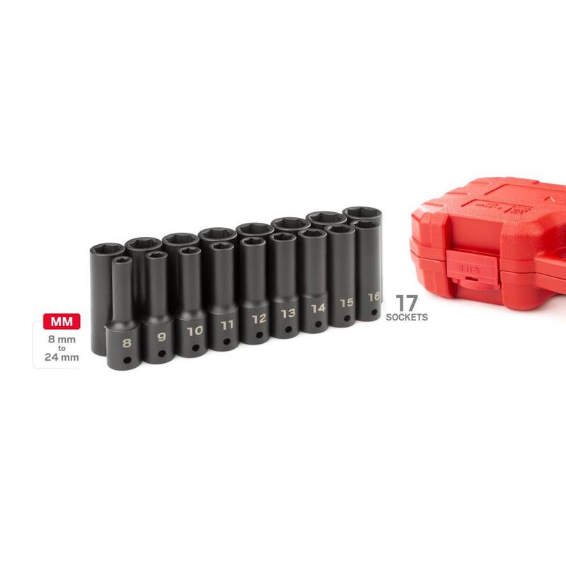Juego de 17 piezas de puntas de impacto de 6 puntos de accionamiento de 1/2 pulgada de profundidad TEKTON de 8 mm a 24 mm - SID92329