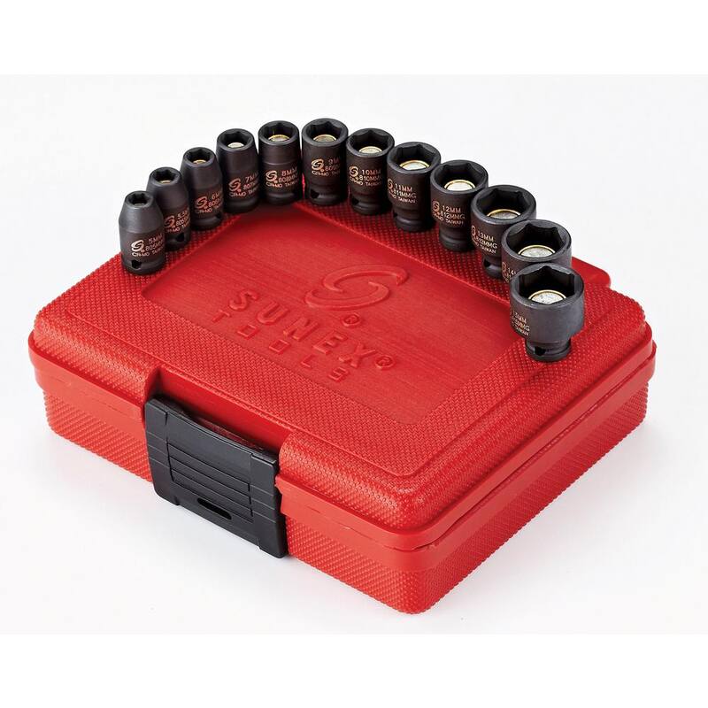 Juego de 12 piezas de sockets de impacto métricos magnéticos de Sunex Tools - SUN1822