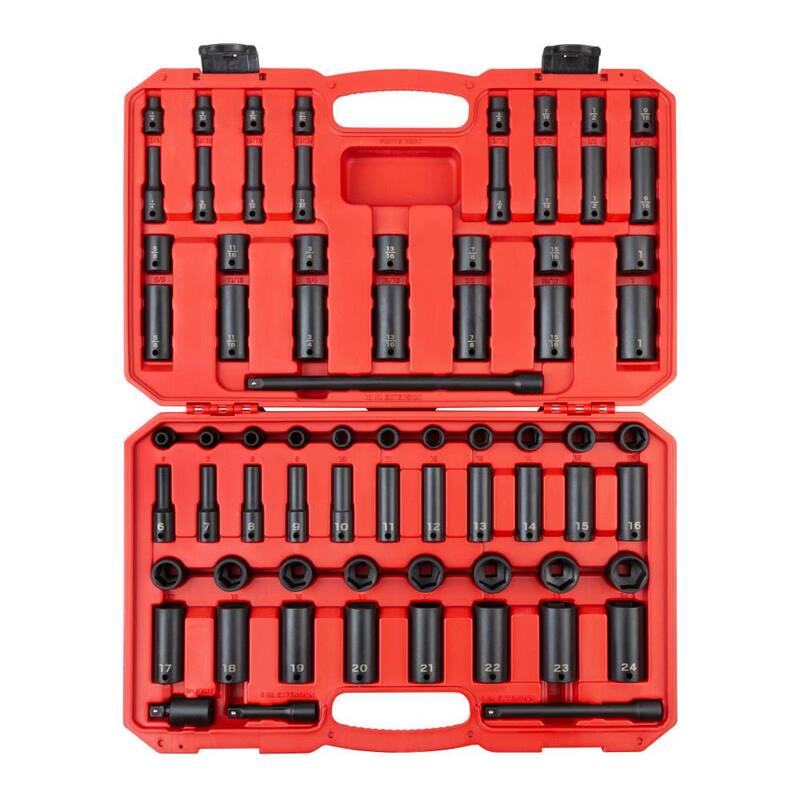 Juego de dados de impacto de 6 puntos TEKTON de 3/8 pulgadas, 72 piezas (de 1/4 a 1 pulgada, de 6 mm a 24 mm) - SID91404.