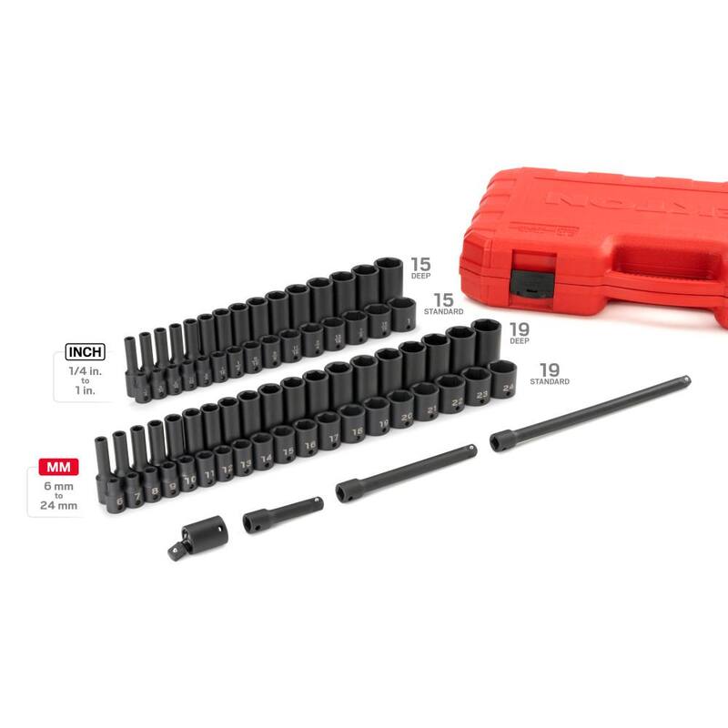 Juego de dados de impacto de 6 puntos TEKTON de 3/8 pulgadas, 72 piezas (de 1/4 a 1 pulgada, de 6 mm a 24 mm) - SID91404.