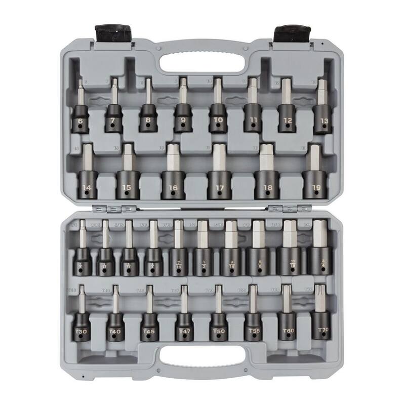 Juego de llaves de impacto con punta hexagonal/Torx de 1/2 pulgadas TEKTON, 32 piezas (de 1/4 a 3/4 pulgadas, de 6 a 19 mm, T30-T70) - SIB92312