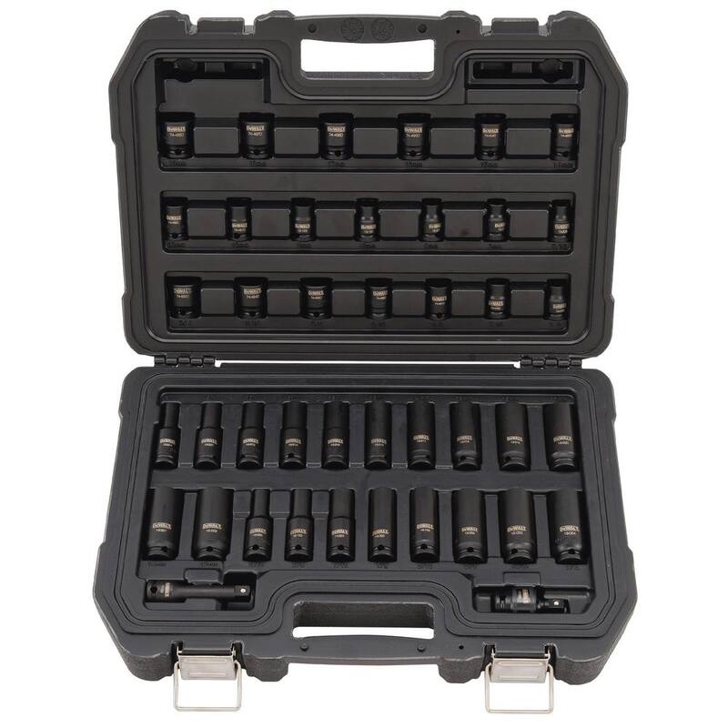 Juego de vasos de impacto de 3/8 pulgadas DEWALT (42 piezas) y trinquete neumático de 3/8 pulgadas - DWMT70776W19248