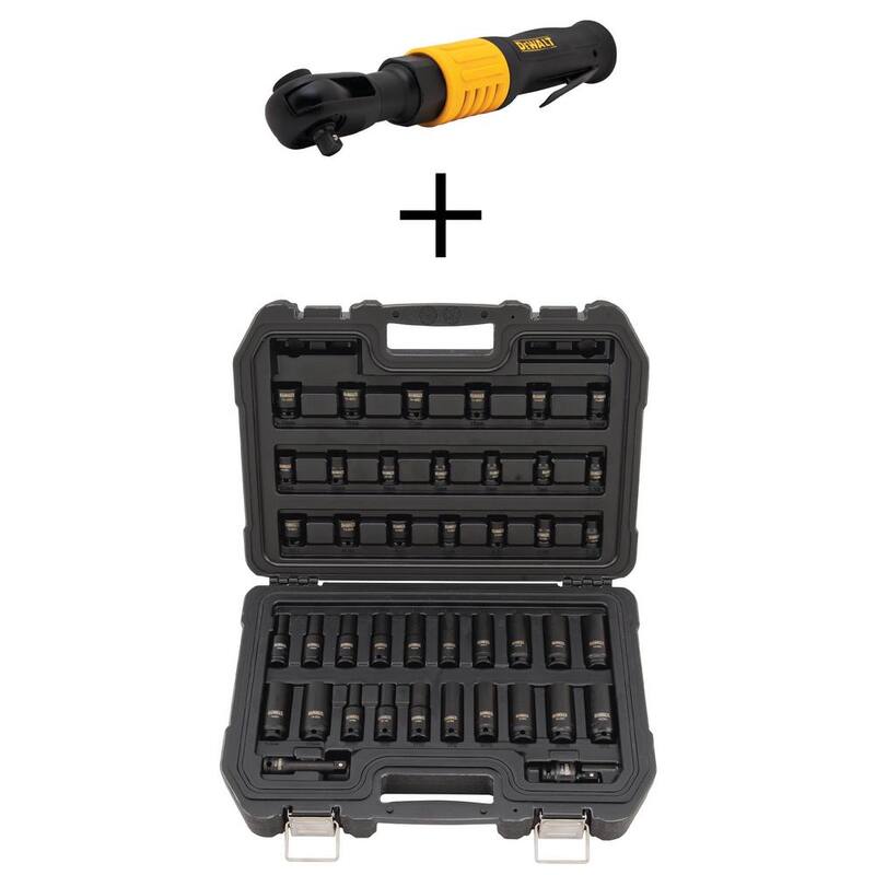 Juego de vasos de impacto de 3/8 pulgadas DEWALT (42 piezas) y trinquete neumático de 3/8 pulgadas - DWMT70776W19248