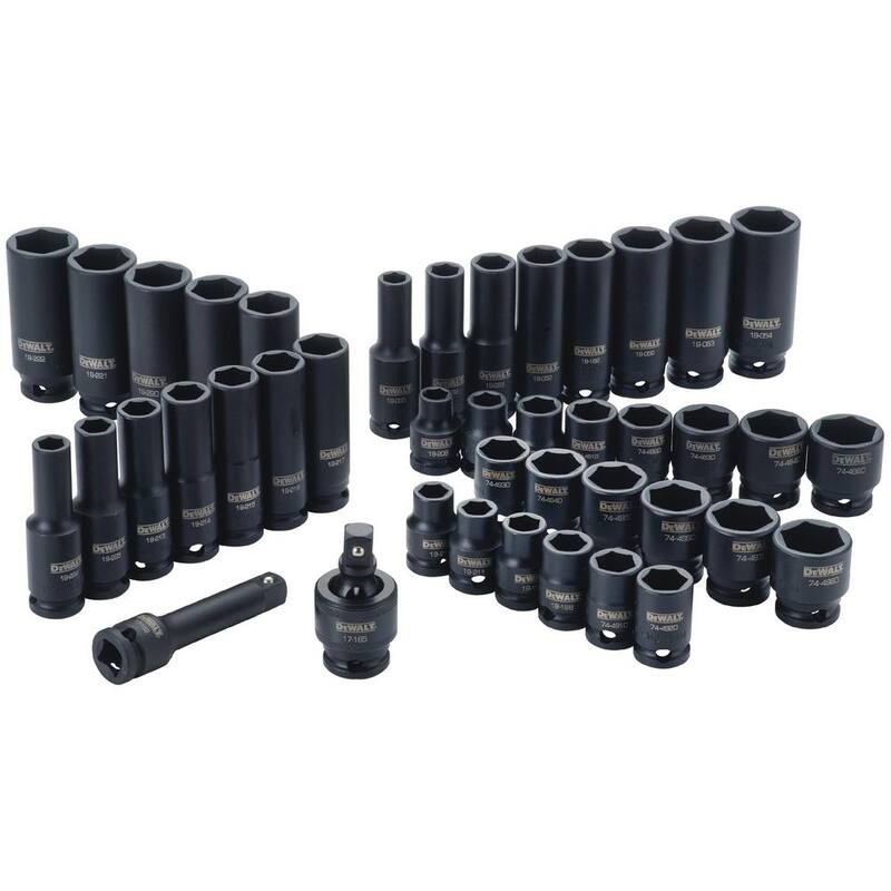 Juego de vasos de impacto de 3/8 pulgadas DEWALT (42 piezas) y trinquete neumático de 3/8 pulgadas - DWMT70776W19248