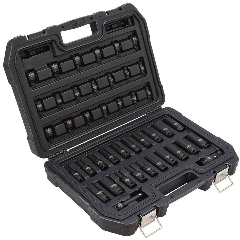 Juego de vasos de impacto de 3/8 pulgadas DEWALT (42 piezas) y trinquete neumático de 3/8 pulgadas - DWMT70776W19248