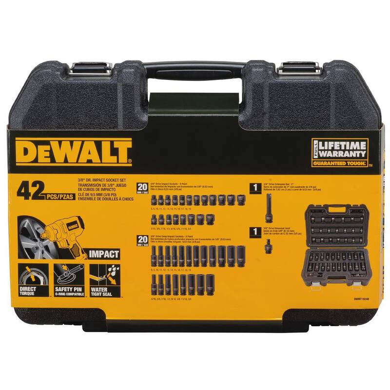 Juego de vasos de impacto de 3/8 pulgadas DEWALT (42 piezas) y trinquete neumático de 3/8 pulgadas - DWMT70776W19248
