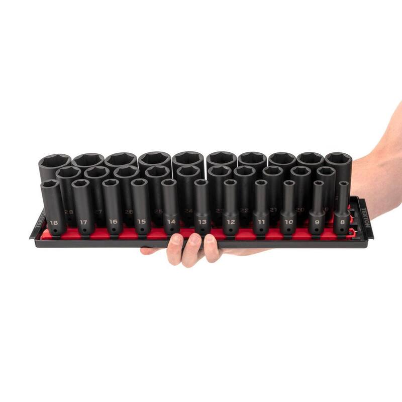 Set de 31 piezas de dados de impacto de 6 puntas de 1/2 pulg. TEKTON (8-38 mm) con rieles - SID92105