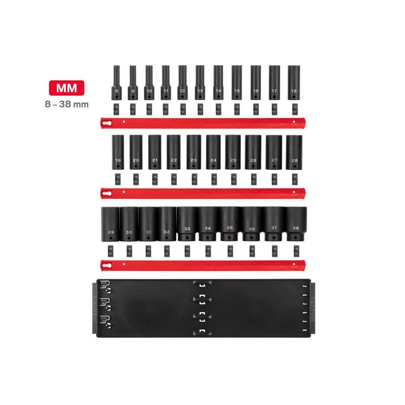 Set de 31 piezas de dados de impacto de 6 puntas de 1/2 pulg. TEKTON (8-38 mm) con rieles - SID92105