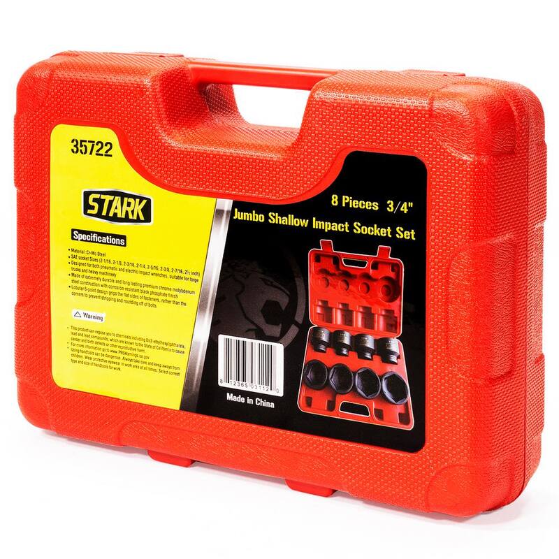 Juego de llaves de vaso de impacto poco profundas Stark Jumbo de 3/4 de pulgada con unidad SAE con estuche de almacenamiento (8 piezas) - 35722-H