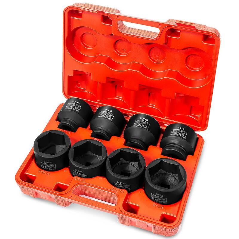 Juego de llaves de vaso de impacto poco profundas Stark Jumbo de 3/4 de pulgada con unidad SAE con estuche de almacenamiento (8 piezas) - 35722-H