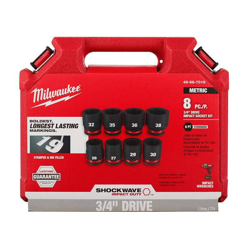 Set de dados de impacto de 6 puntos métricos de 3/4 de pulgada Milwaukee SHOCKWAVE (8 piezas) - 49-66-7019