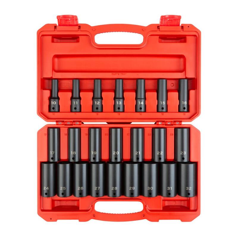 Set de 23 piezas de casquillos de impacto de 6 puntos de 1/2 pulgadas TEKTON, profundos (10 mm - 32mm) - SID92330