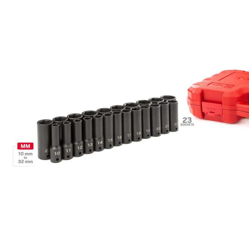 Set de 23 piezas de casquillos de impacto de 6 puntos de 1/2 pulgadas TEKTON, profundos (10 mm - 32mm) - SID92330