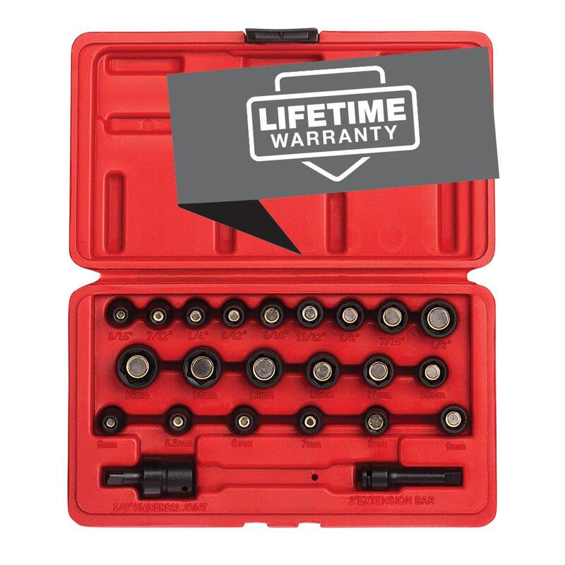 Juego de dados magnéticos de impacto Sunex Tools de 1/4 de pulgada, en sistema SAE y métrico (23 piezas) - 1818.