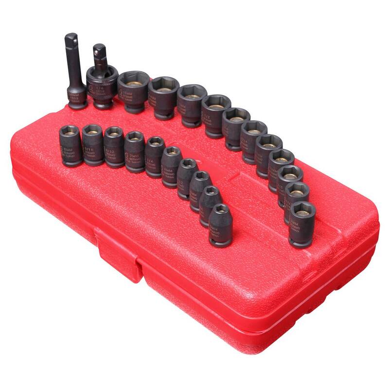 Juego de dados magnéticos de impacto Sunex Tools de 1/4 de pulgada, en sistema SAE y métrico (23 piezas) - 1818.