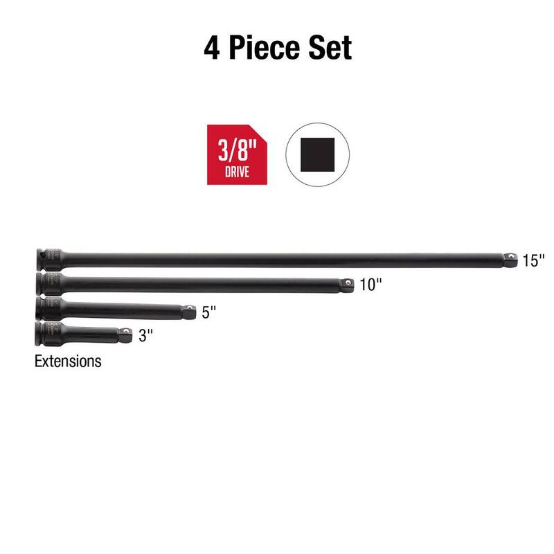 Juego de 4 piezas de extensiones de impacto Sunex Tools de 3/8 de pulgada con unidad de trinquete giratoria - 3504