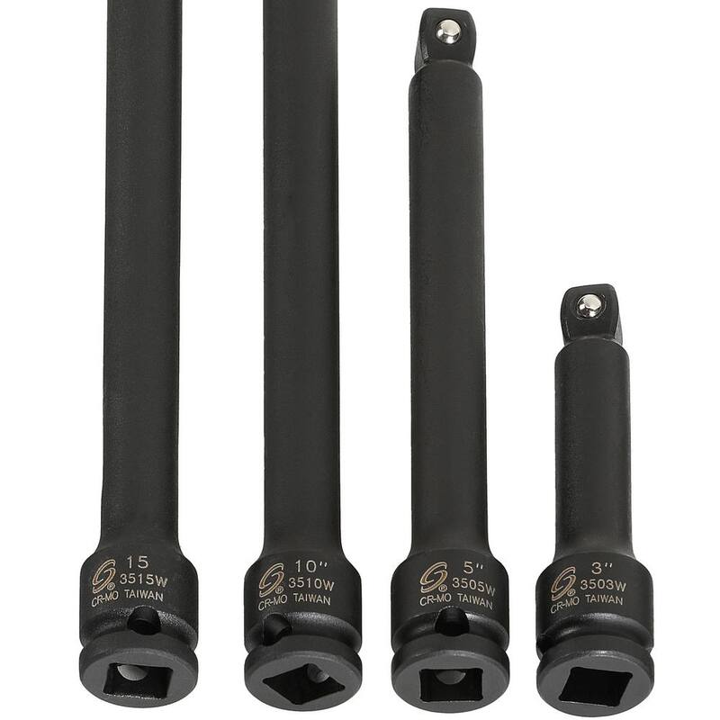 Juego de 4 piezas de extensiones de impacto Sunex Tools de 3/8 de pulgada con unidad de trinquete giratoria - 3504