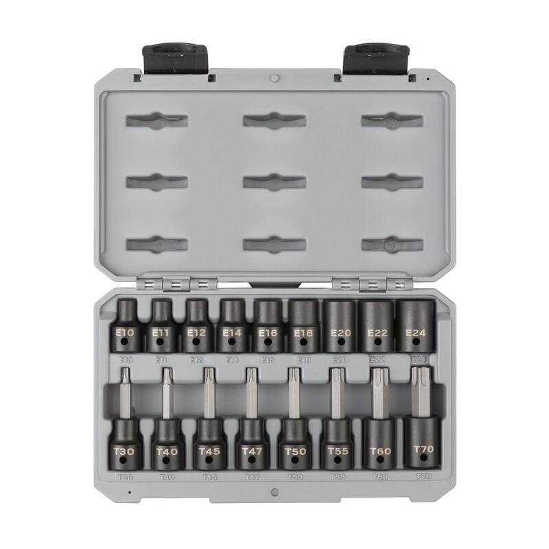 Juego de 17 piezas de dados de impacto TEKTON de 1/2 pulgada de Torx y Estrella Externa (T30-T70, E10-E24) - SKT25801